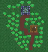 Unfinished pixel art map with a lot of green trees.